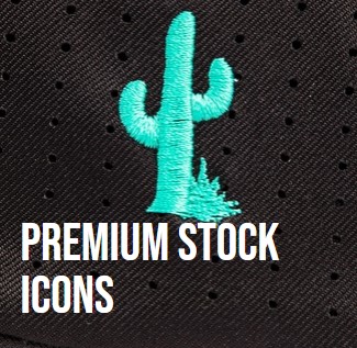 Premium Stock Icons features some of the most popular art we have seen in our decades of custom cap embroidery experience. Choose the icon to best represent your brand or adventure in a Premium Stock Layout, or use an icon individually in an alternative location.
