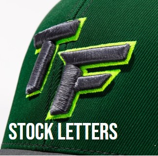 Stock Letters Our stock letters are available in a variety of fonts and arrangements to best represent your team. Choose one, two or three letters and your thread colors to make it your own! 